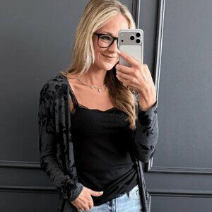 Pulse Boutique Ribbed Lace Trim Tank Top